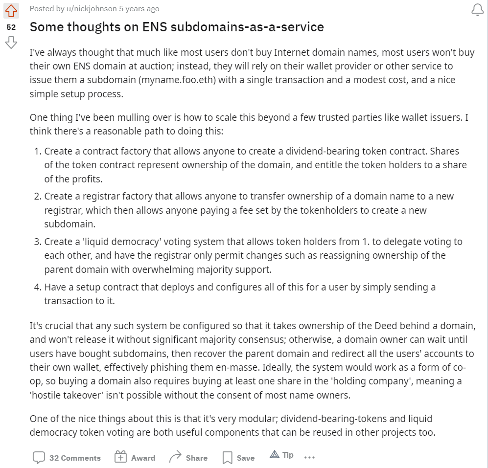thoughts on ens subdomain
